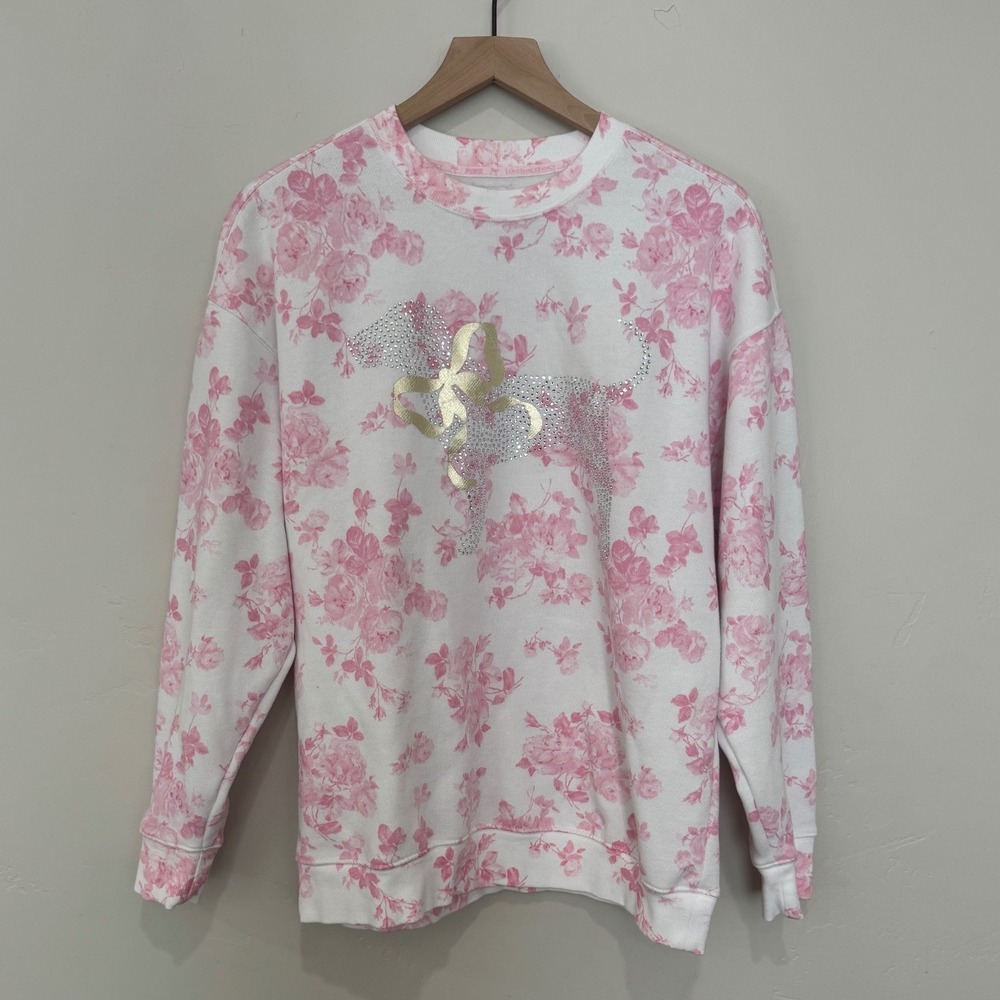 Victoria's Secret PINK x‎ LoveShackFancy Floral Bling Dog Sweatshirt Pink M
